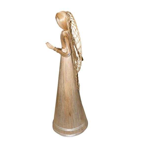 Vintage 12" Tall Corn Husk Praying Winged Angel Christmas Table Decor - Picture 2 of 13